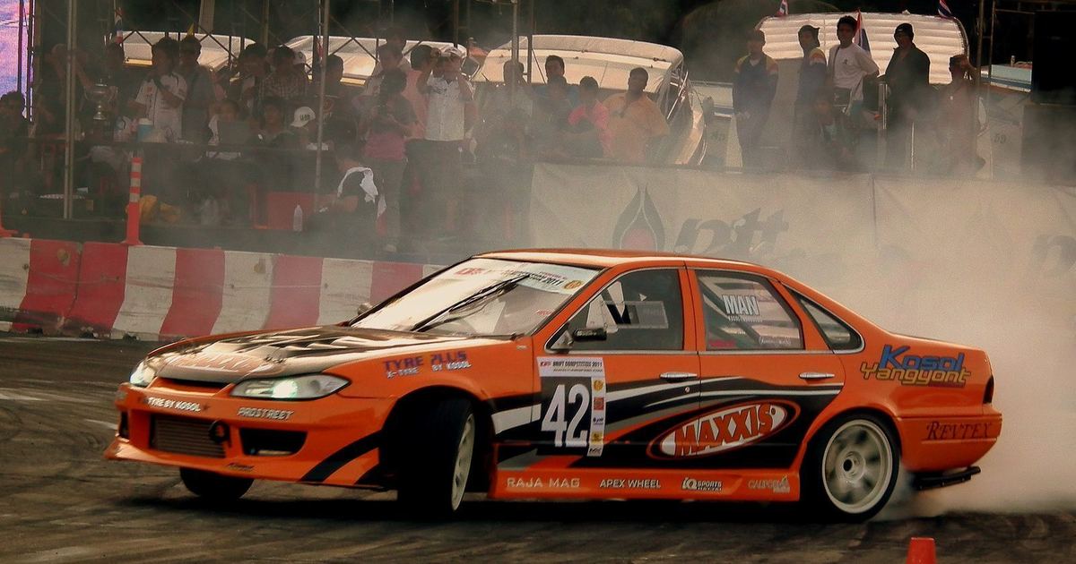 A competition drift car during an event
