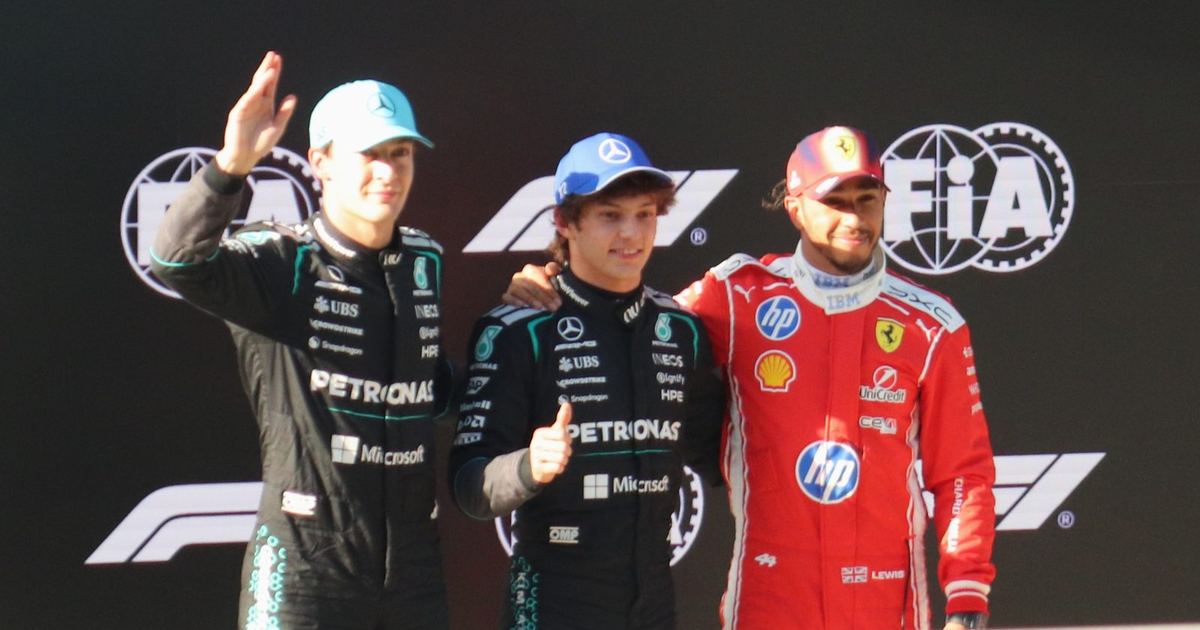George Russell, Kimi Antonelli and Lewis Hamilton together after 2026 Chinese Grand Prix qualifying