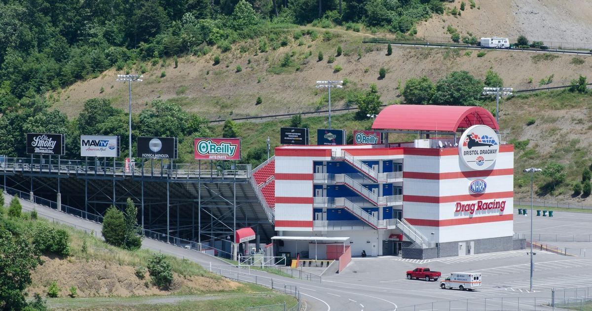 NASCAR cars racing at Bristol Motor Speedway