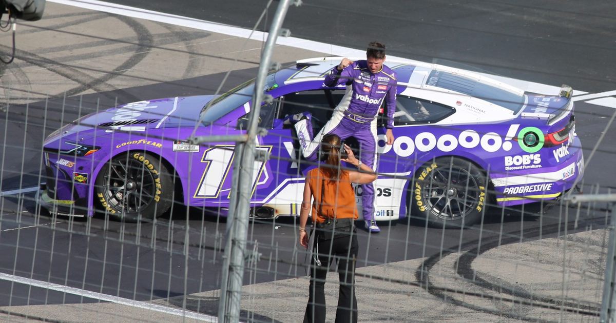 Denny Hamlin celebrates a 2026 NASCAR Cup Series win