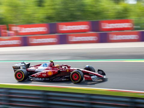 Lewis Hamilton at the 2025 Belgian Grand Prix weekend in Ferrari colors