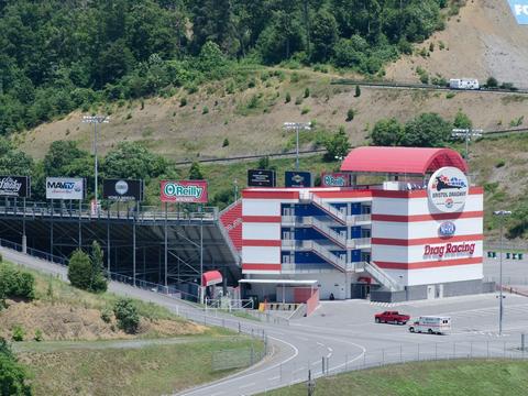 NASCAR cars racing at Bristol Motor Speedway