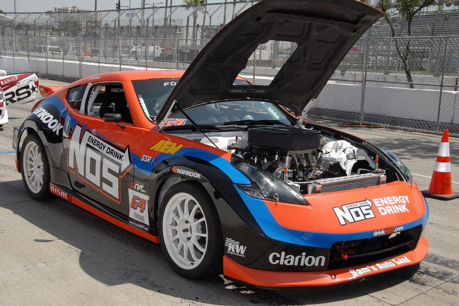 The engine bay of a purpose-built competition drift car