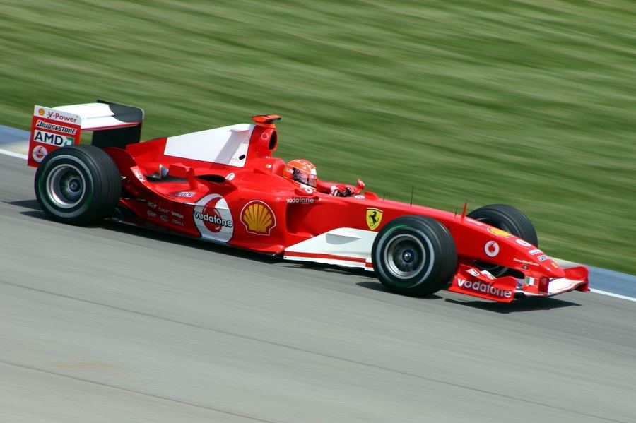 Michael Schumacher driving for Ferrari in 2004, at the height of the team's early-2000s dominance.