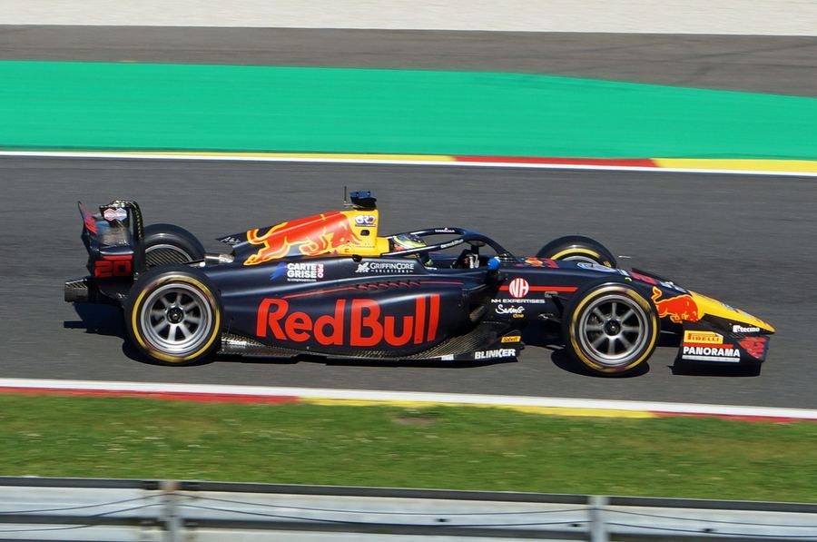 A Formula 2 car at speed during the 2024 Spa-Francorchamps round, illustrating the series' role as F1's direct feeder championship