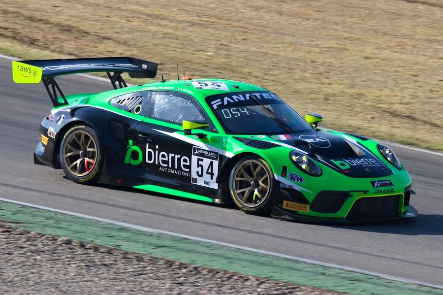 A Porsche 911 GT3 R racing at the 2022 GT World Challenge Europe round at Hockenheim, showing GT3's extreme aerodynamic aero package