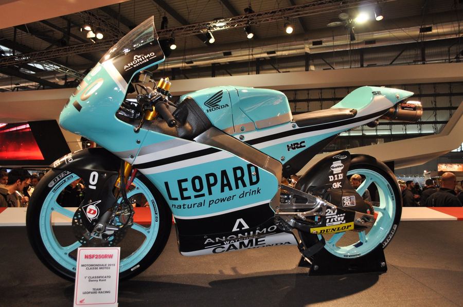 The Honda NSF250R Moto3 machine of 2015 world champion Danny Kent