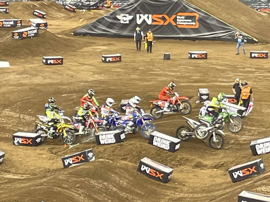 a beginner or amateur motocross rider at a local track, conveying an accessible entry point to the sport
